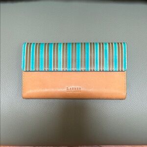 Lauren Ralph Lauren Tan and Teal Striped Women's Wallet